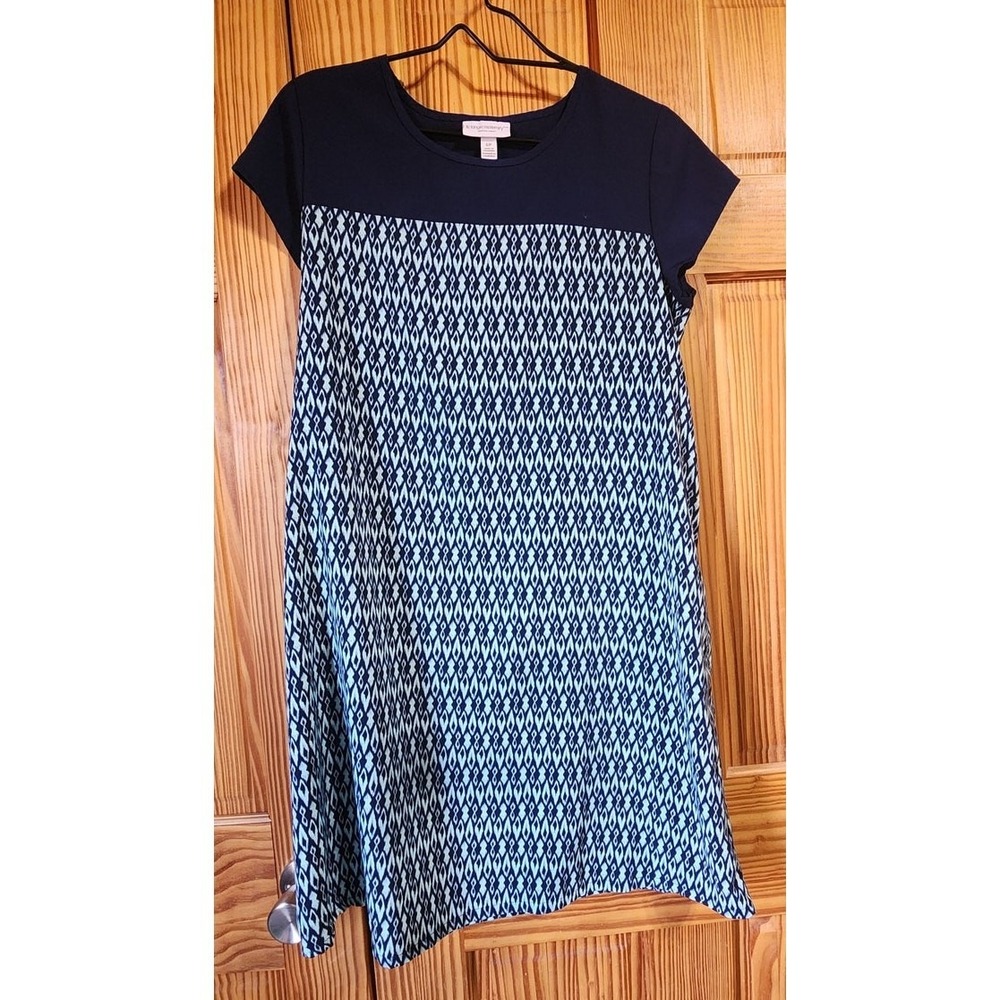 Liz Lange Maternity Dress Womens Size S‎ Navy Blue Aqua Geometric Shift Dress